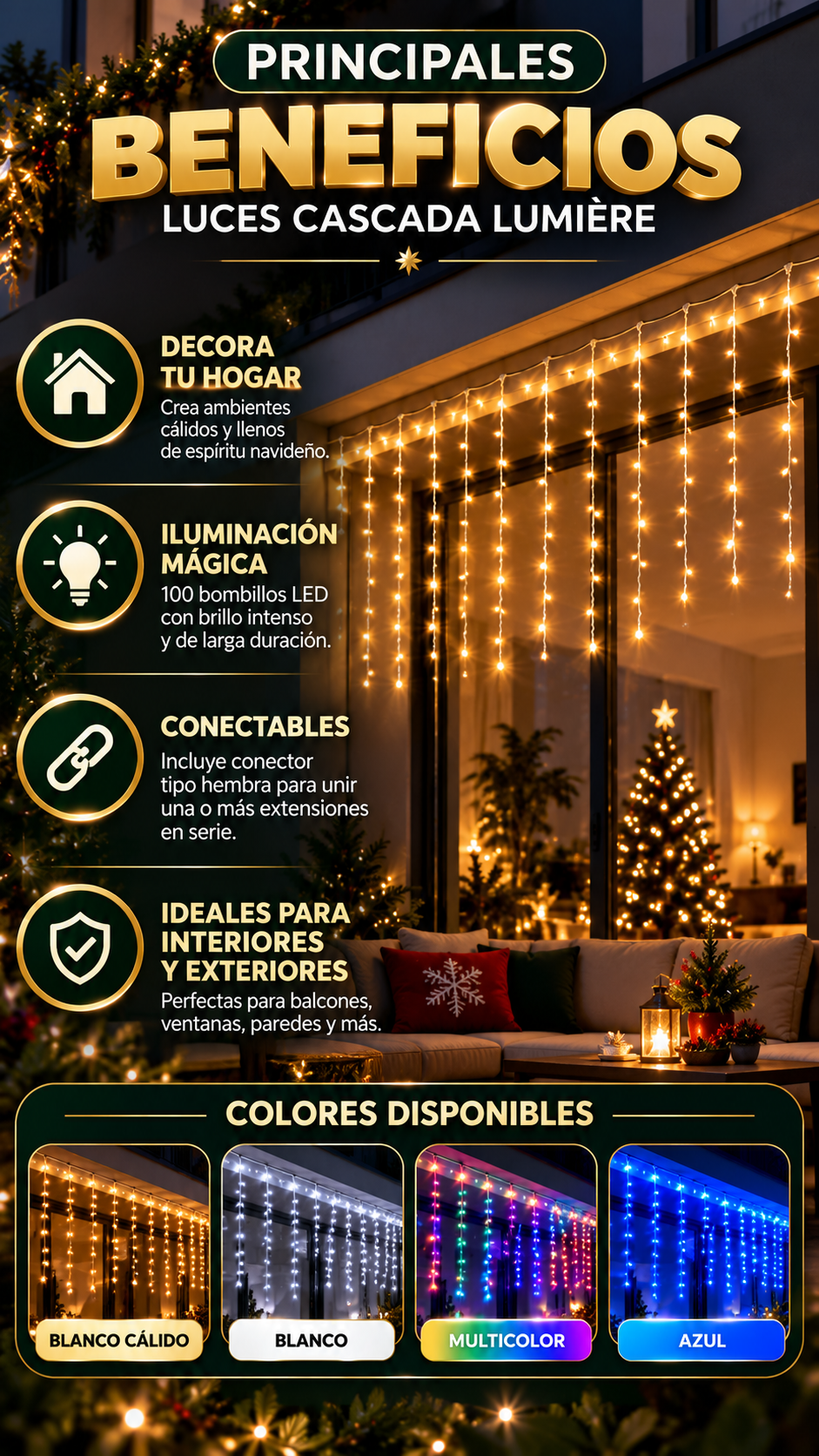 Cascada Lumière | Luces Navidad 3m x 0.45cm