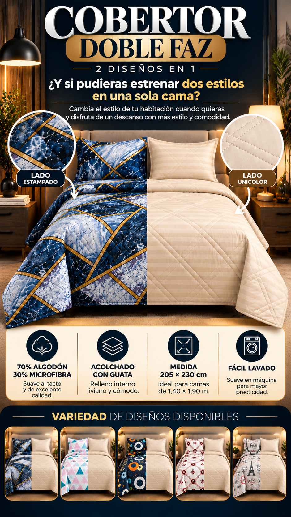 Doble Estilo™ | Cobertor doble faz para Cama Doble