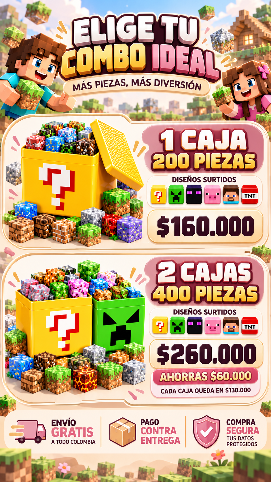 CuboMundo Minecraft Magnético | Set de 200 piezas