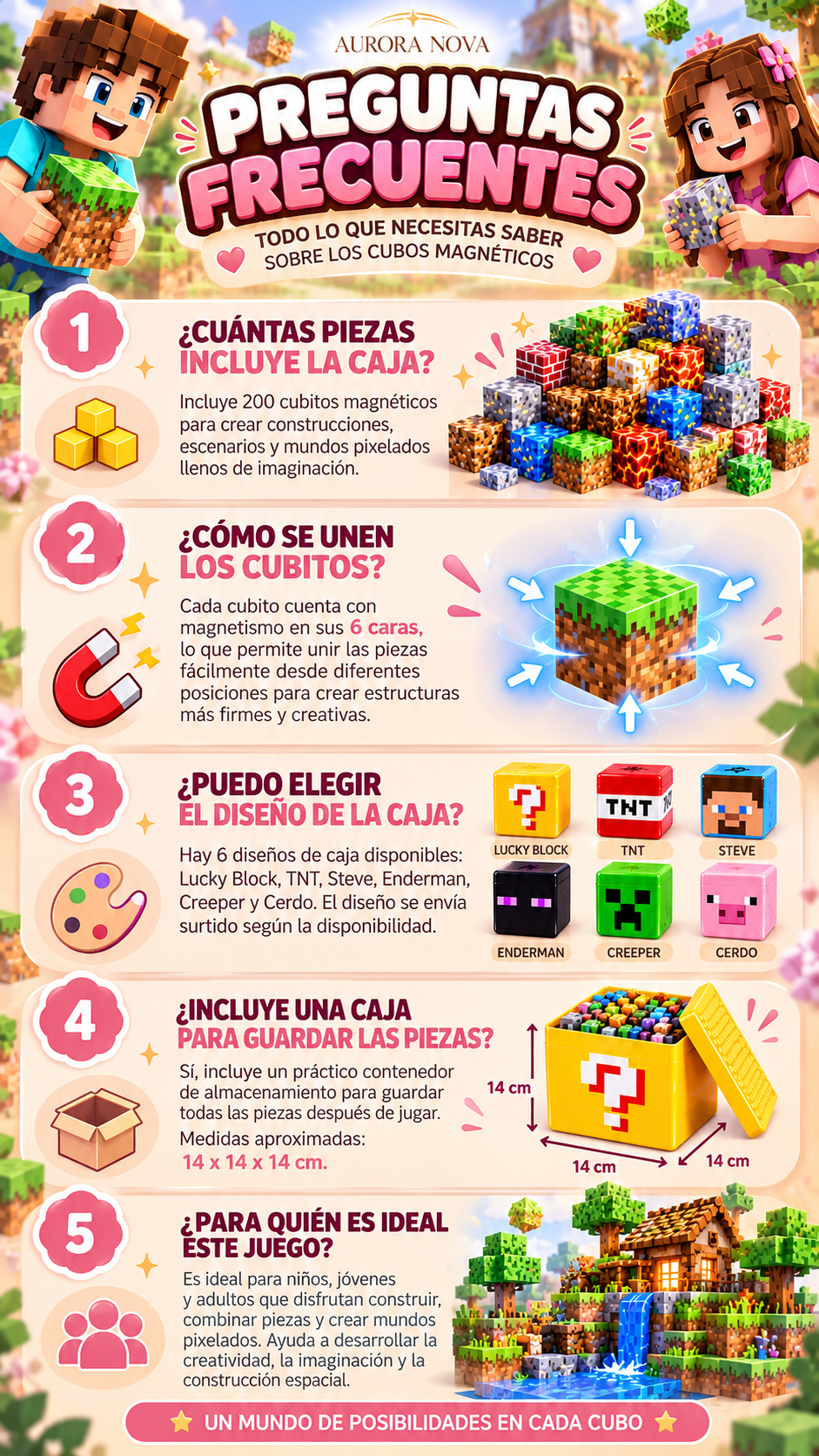 CuboMundo Minecraft Magnético | Set de 200 piezas