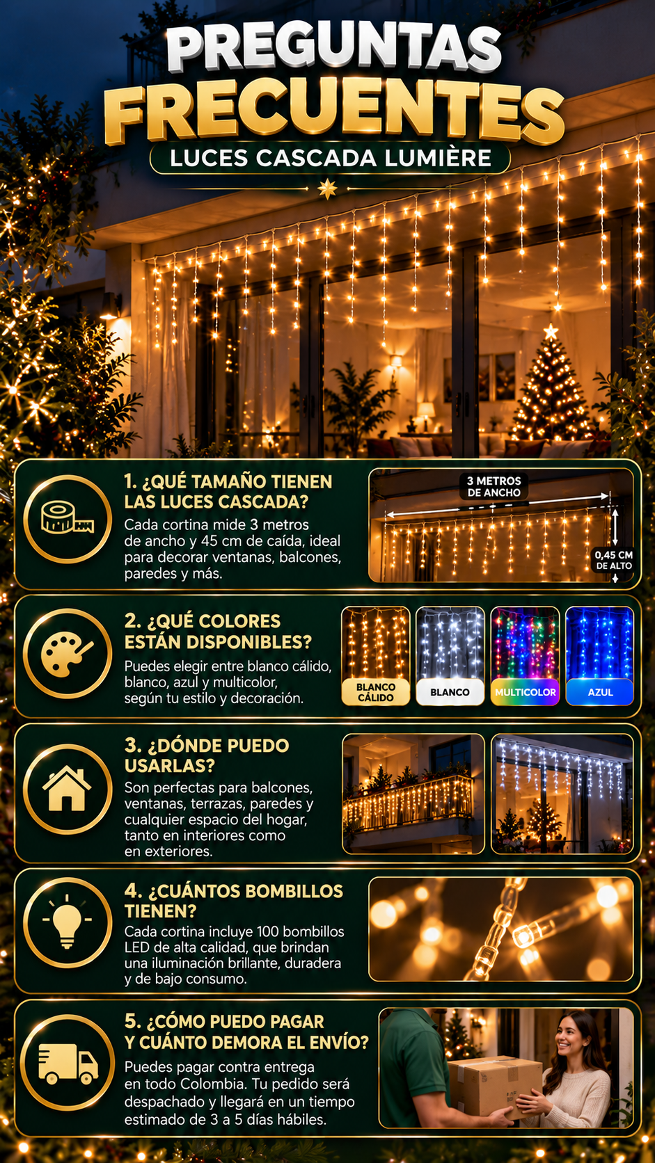 Cascada Lumière | Luces Navidad 3m x 0.45cm
