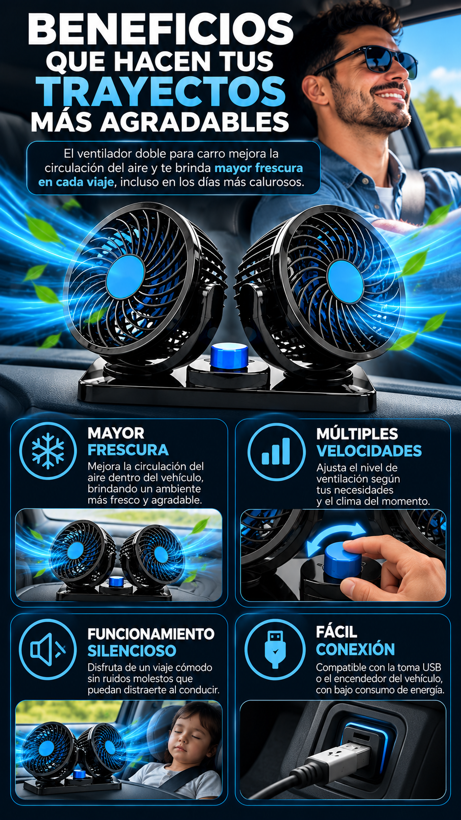AirFlow Duo™ | Ventilador Doble para carro