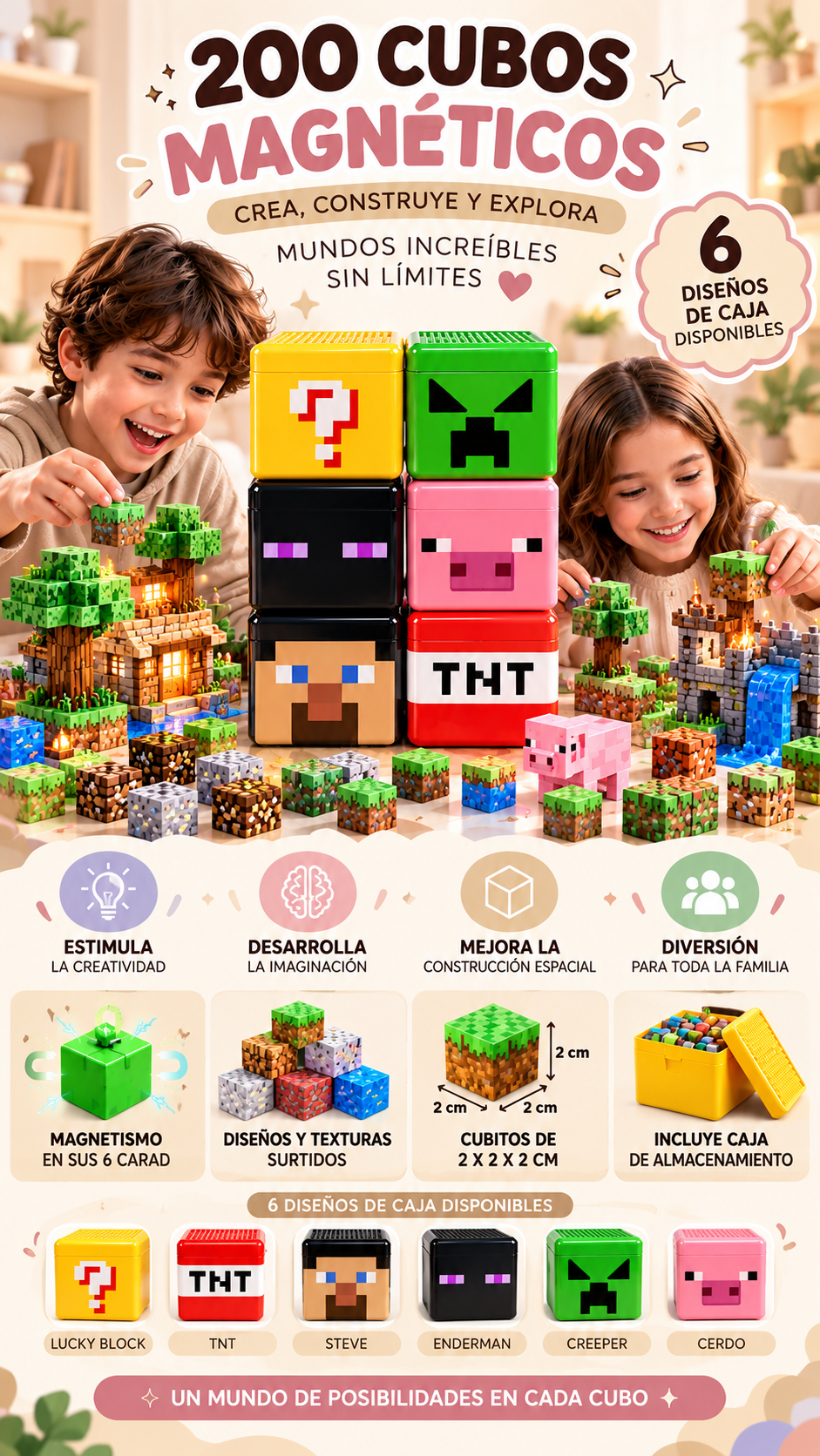CuboMundo Minecraft Magnético | Set de 200 piezas