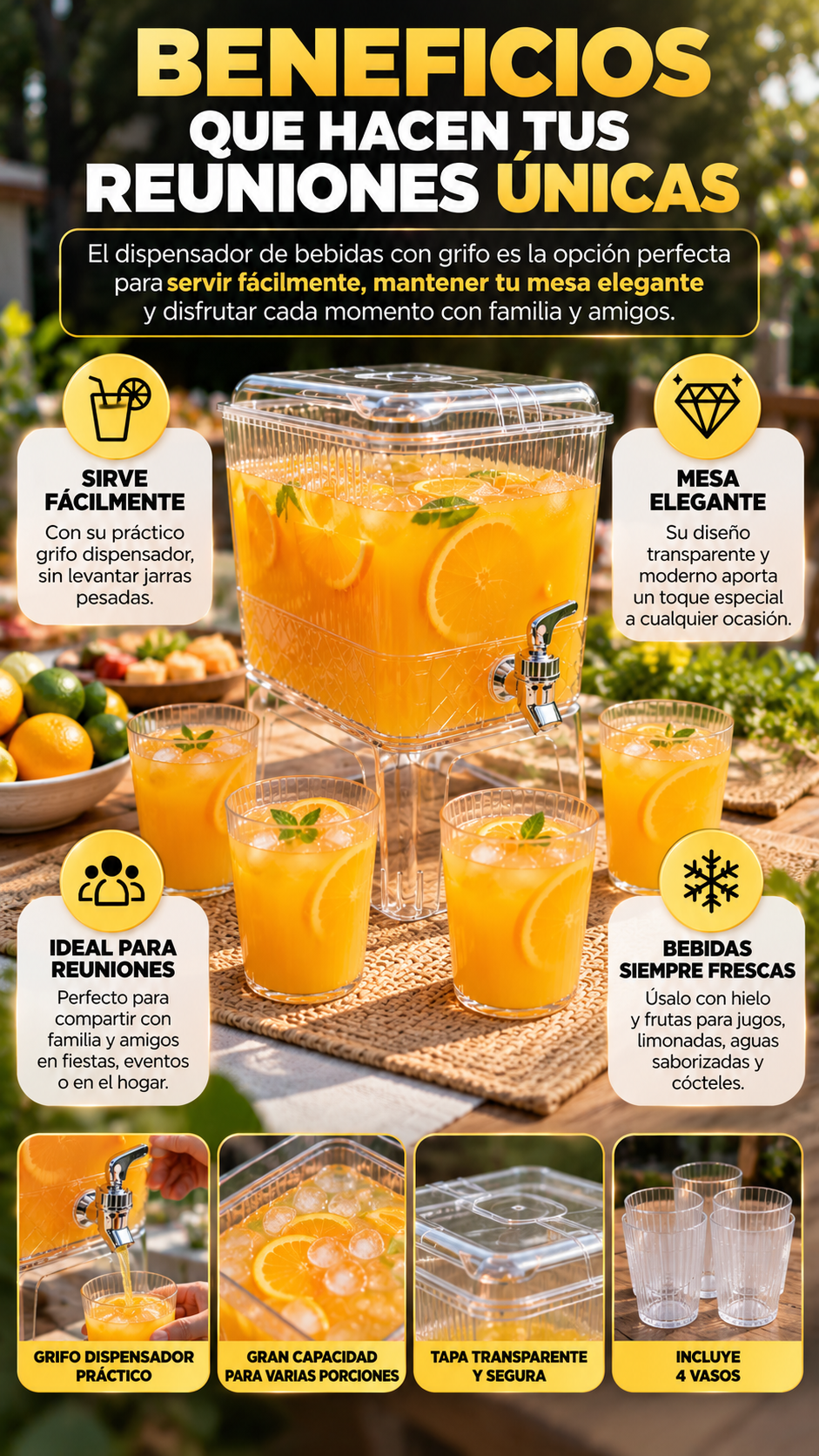 Brisa Fresca™ | Dispensador de bebidas con grifo + 4 vasos🍹