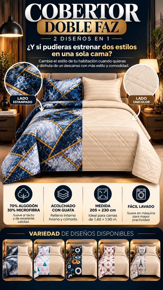 Doble Estilo™ | Cobertor doble faz para Cama Doble