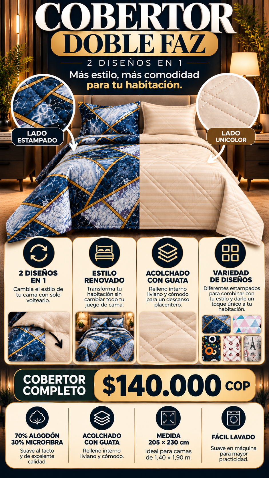 Doble Estilo™ | Cobertor doble faz para Cama Doble