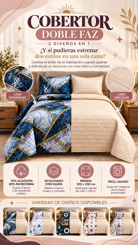 Doble Estilo™ | Cobertor doble faz para Cama Doble