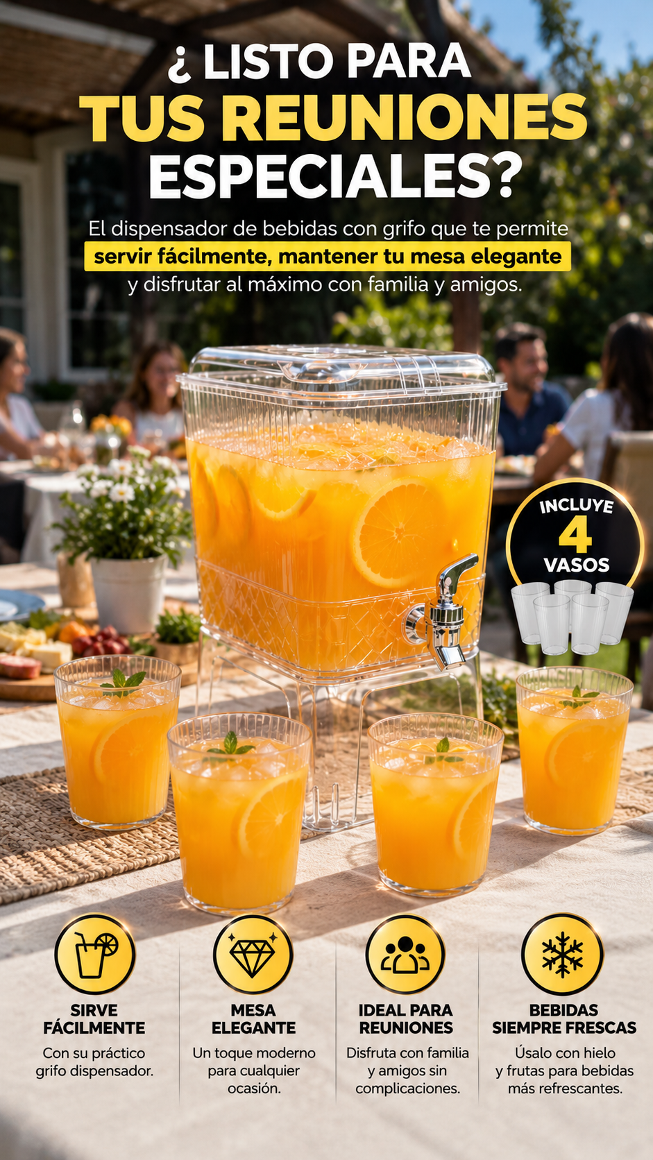 Brisa Fresca™ | Dispensador de bebidas con grifo + 4 vasos🍹