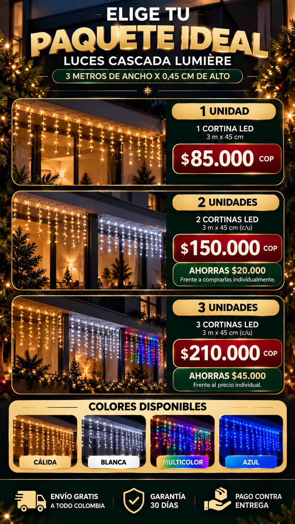 Cascada Lumière | Luces Navidad 3m x 0.45cm