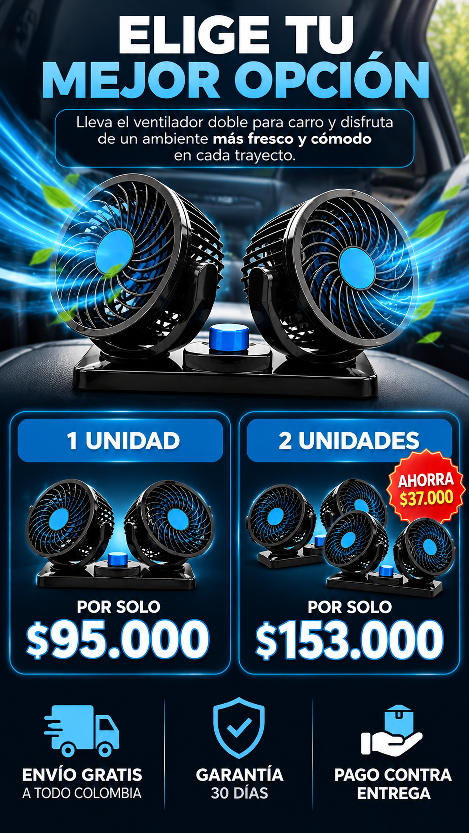 AirFlow Duo™ | Ventilador Doble para carro